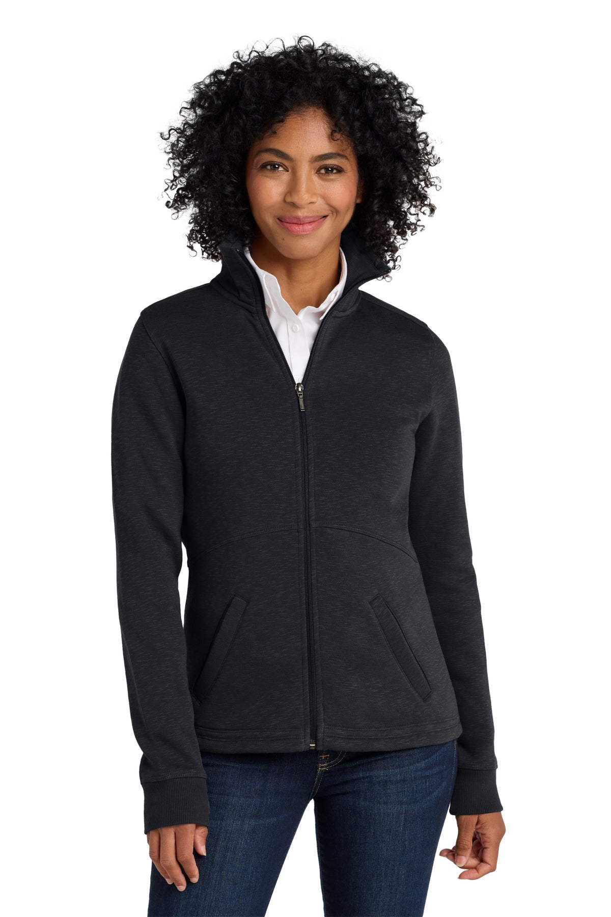 Custom logo Port Authority® Women's Slub Fleece Full-Zip Jacket. L293 in Black