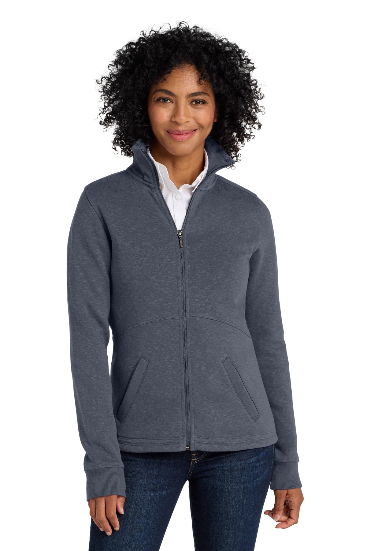 Custom logo Port Authority® Women's Slub Fleece Full-Zip Jacket. L293 in Slate Grey