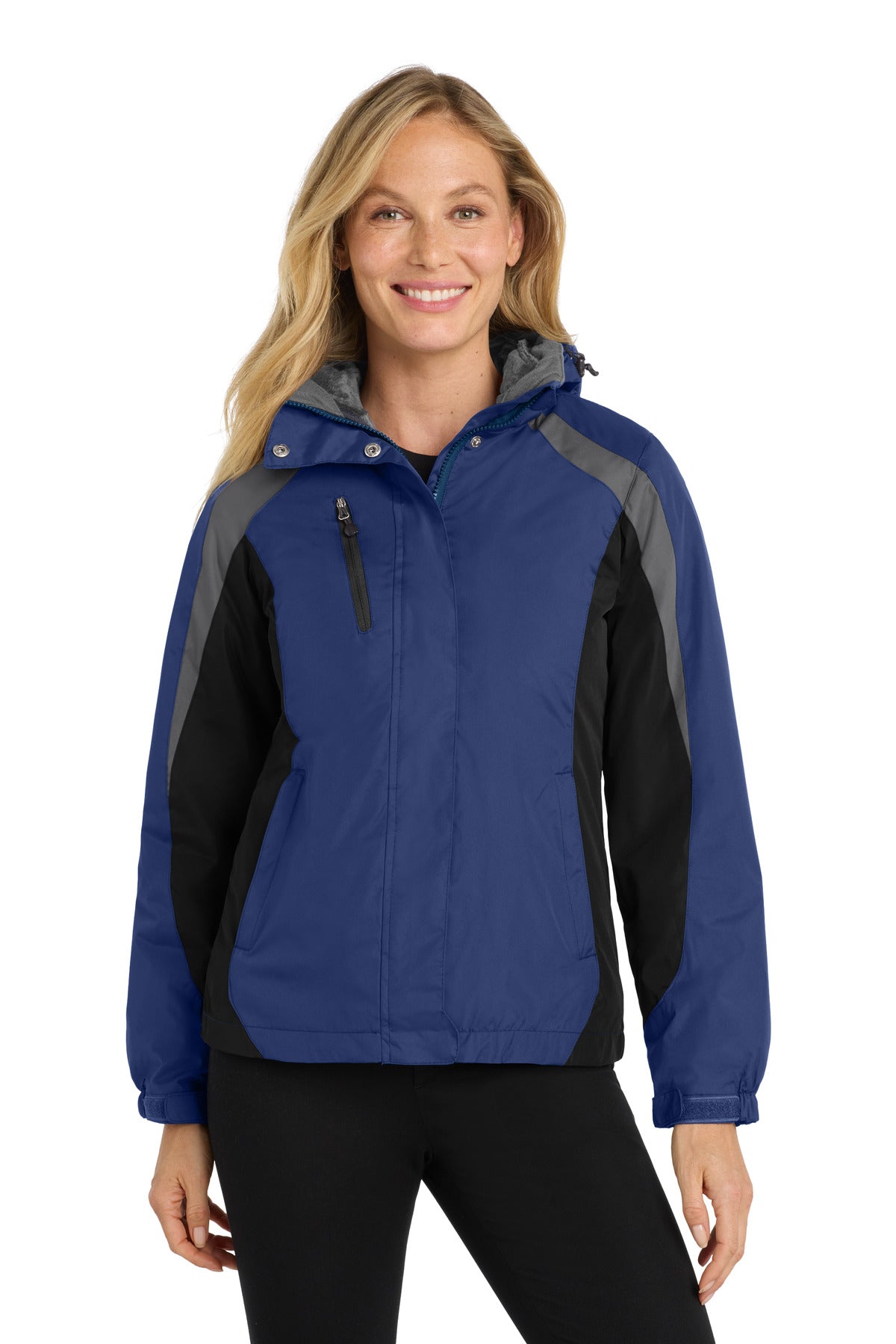Custom logo Port Authority® Women's Colorblock 3-in-1 Jacket. L321 in Admiral Blue/ Black/ Magnet
