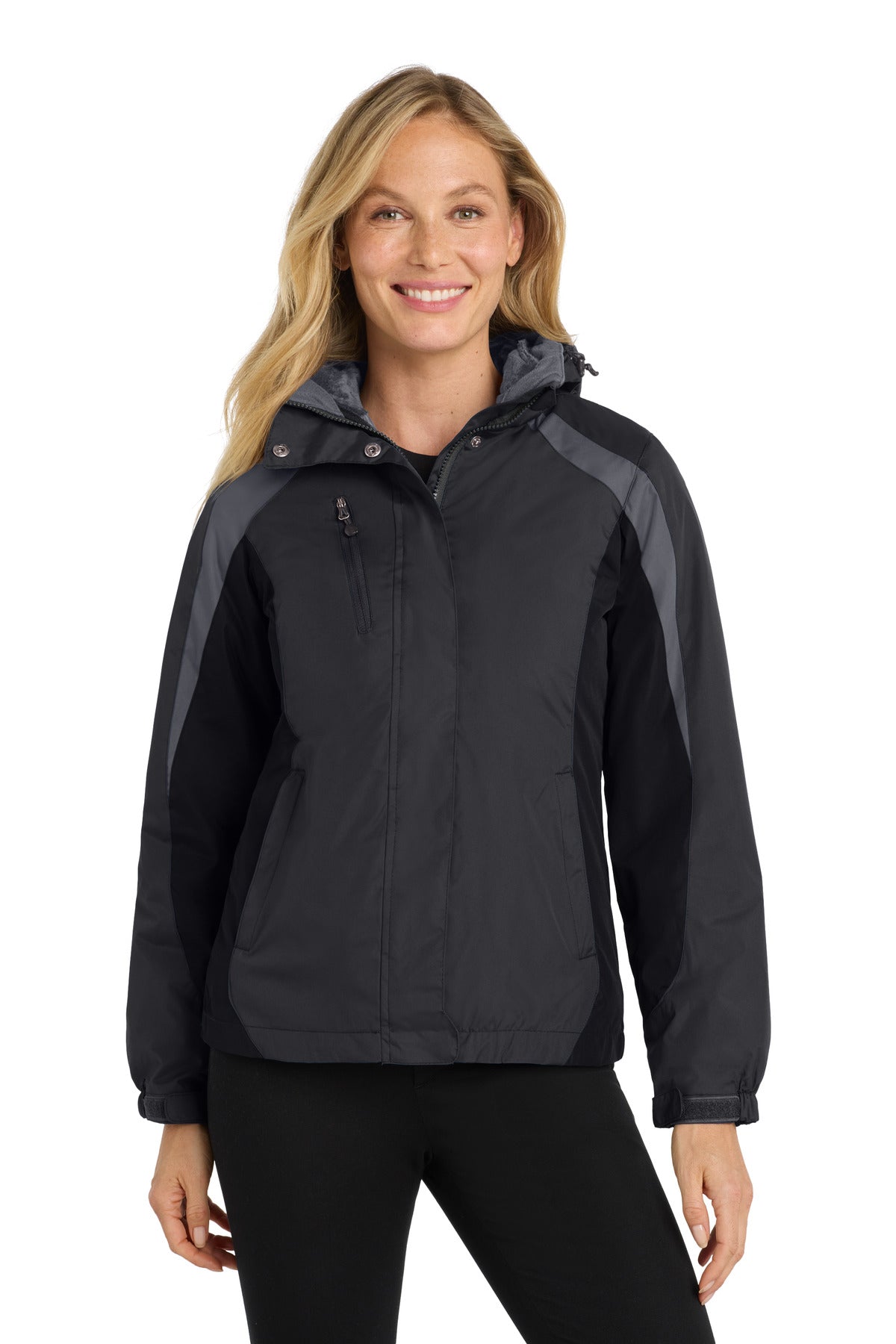 Custom logo Port Authority® Women's Colorblock 3-in-1 Jacket. L321 in Black/ Black/ Magnet