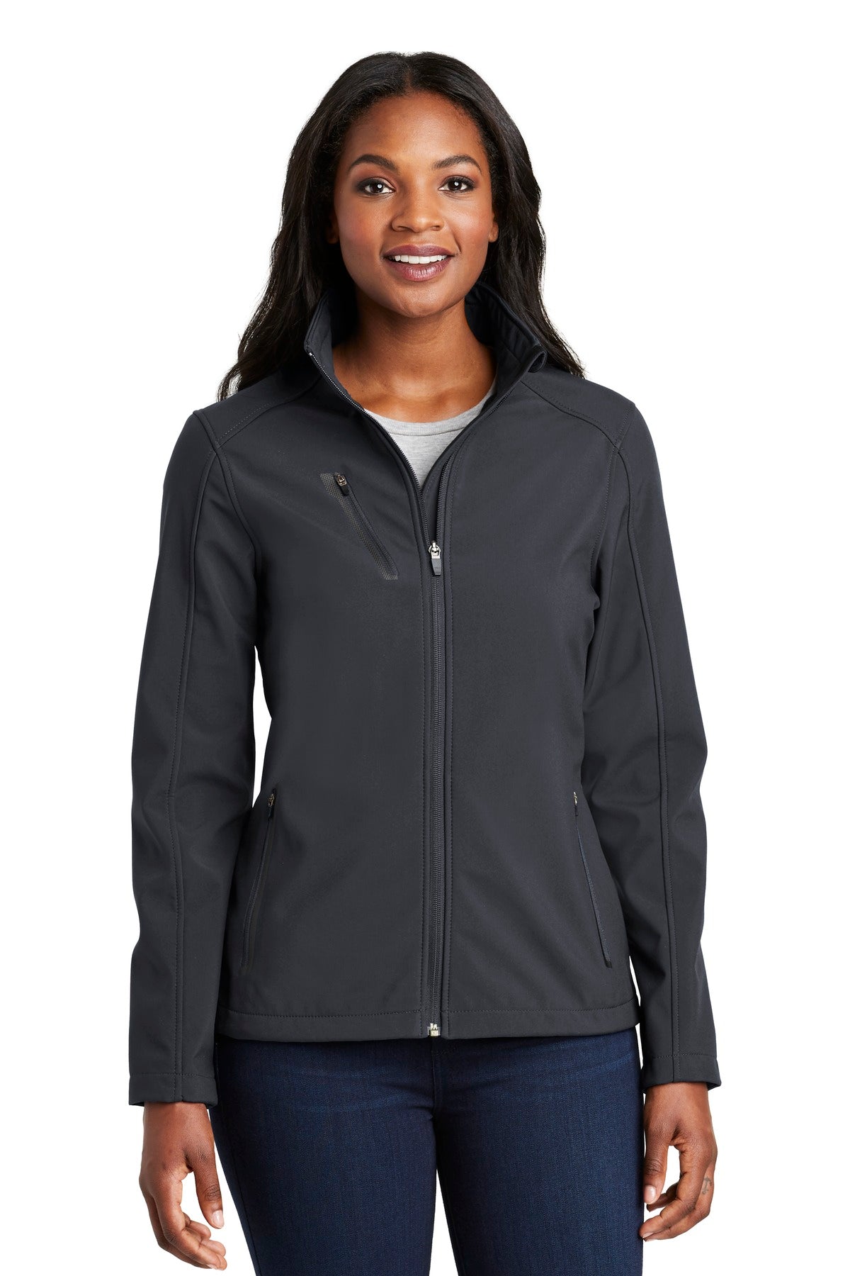 Custom logo Port Authority® Women's Welded Soft Shell Jacket. L324 in Battleship Grey