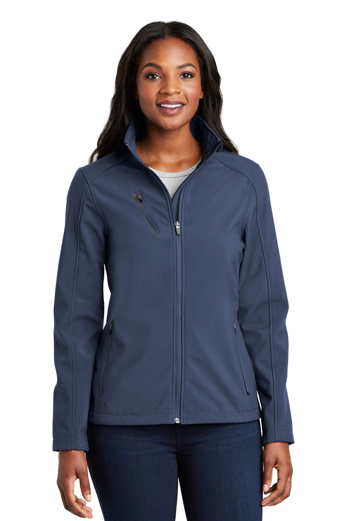 Custom logo Port Authority® Women's Welded Soft Shell Jacket. L324 in Dress Blue Navy