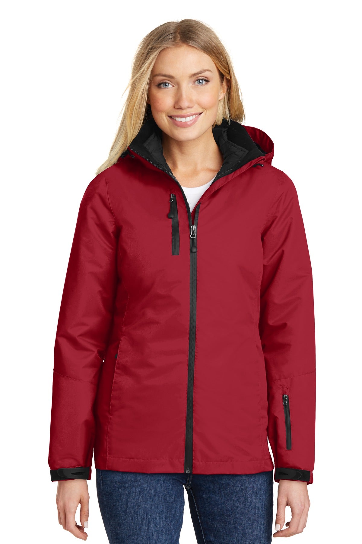 Custom logo Port Authority® Women's Vortex Waterproof 3-in-1 Jacket. L332 in Rich Red/ Black