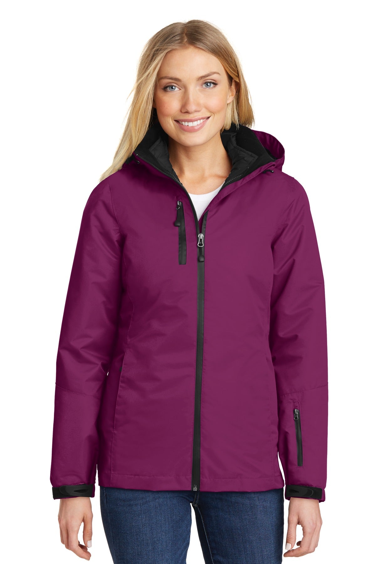 Custom logo Port Authority® Women's Vortex Waterproof 3-in-1 Jacket. L332 in Very Berry/ Black