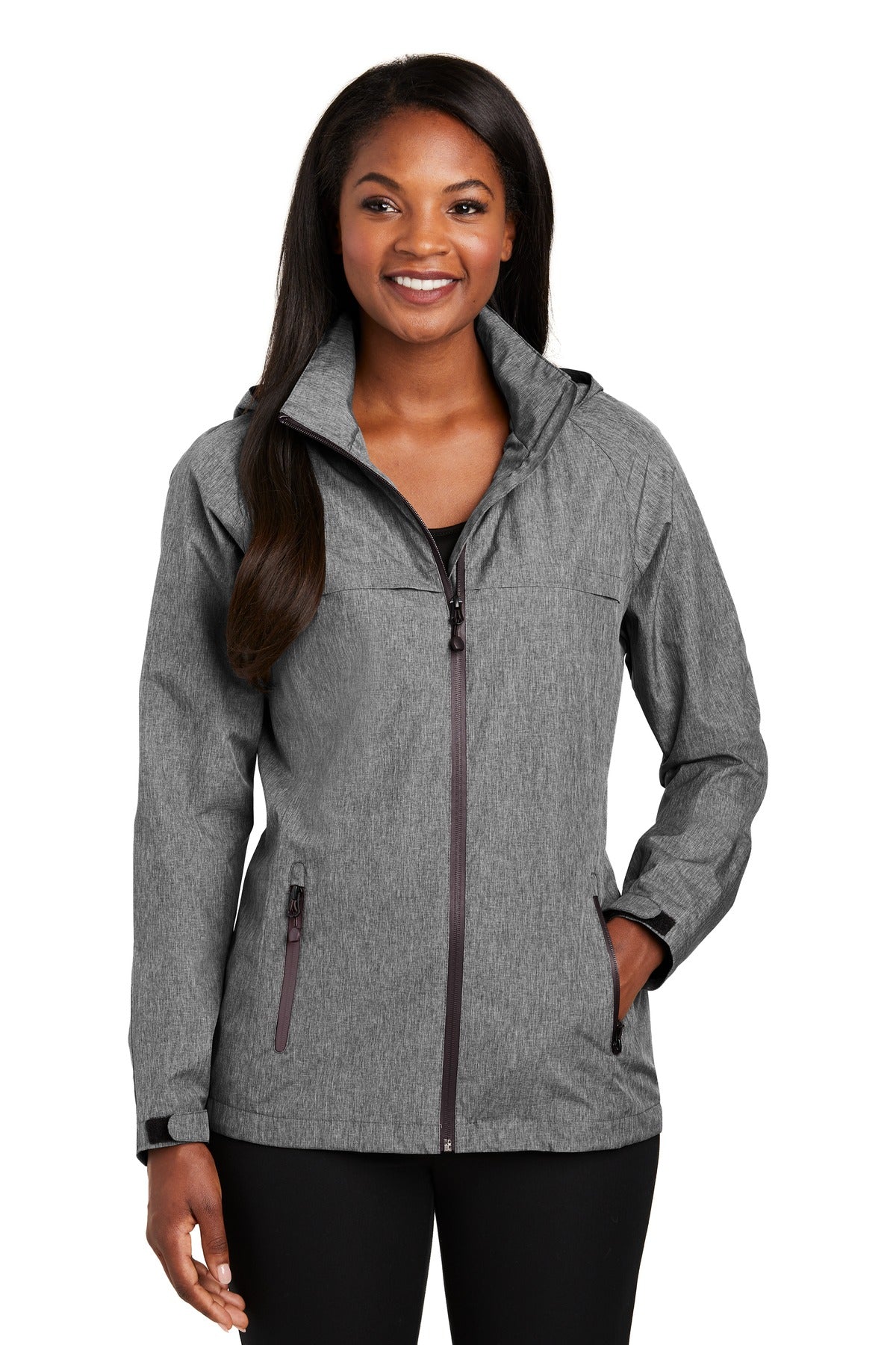 Custom logo Port Authority® Women's Torrent Waterproof Jacket. L333 in Dark Grey Heather