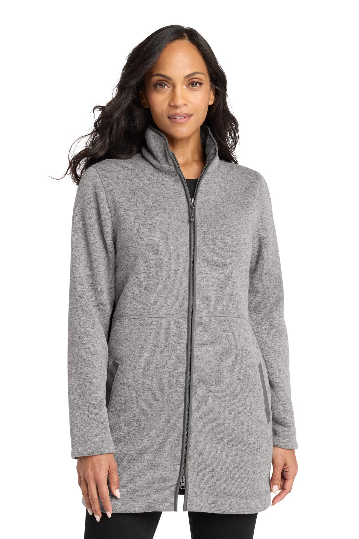 Custom logo Port Authority® Women's Arc Sweater Fleece Long Jacket L425 in Deep Smoke Heather