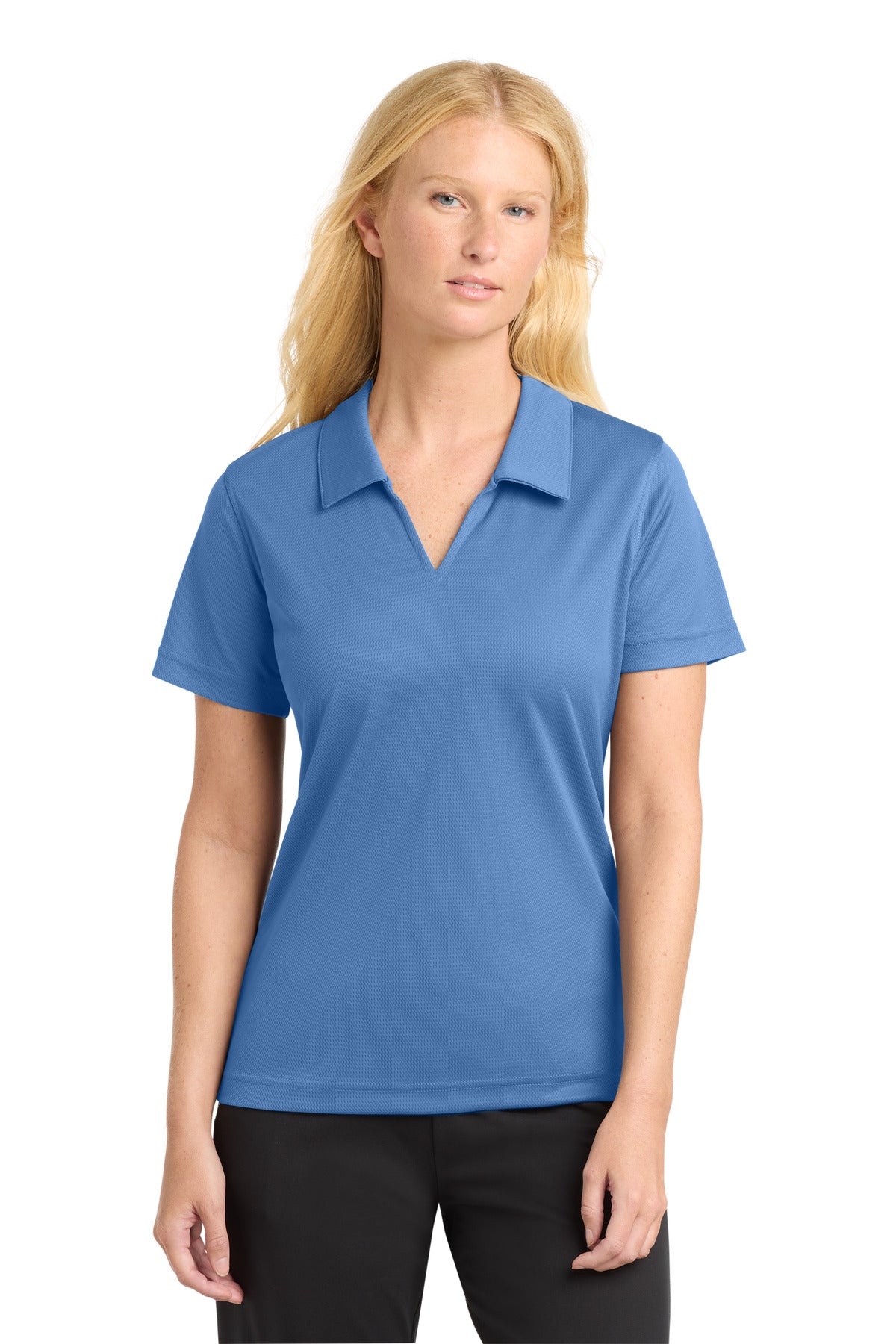 Custom logo Sport-Tek® Women's Dri-Mesh® V-Neck Polo.  L469 in Blueberry