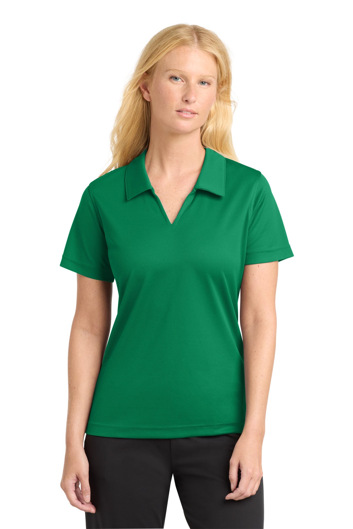 Custom logo Sport-Tek® Women's Dri-Mesh® V-Neck Polo.  L469 in Kelly Green