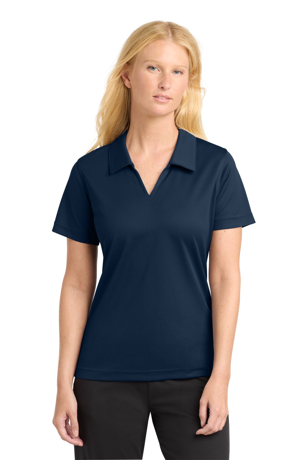 Custom logo Sport-Tek® Women's Dri-Mesh® V-Neck Polo.  L469 in Navy