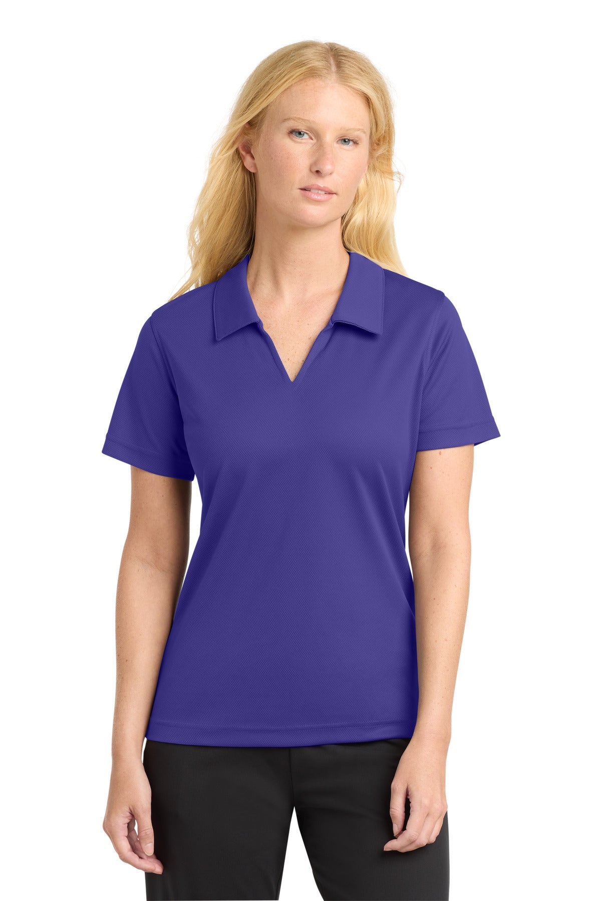 Custom logo Sport-Tek® Women's Dri-Mesh® V-Neck Polo.  L469 in Purple