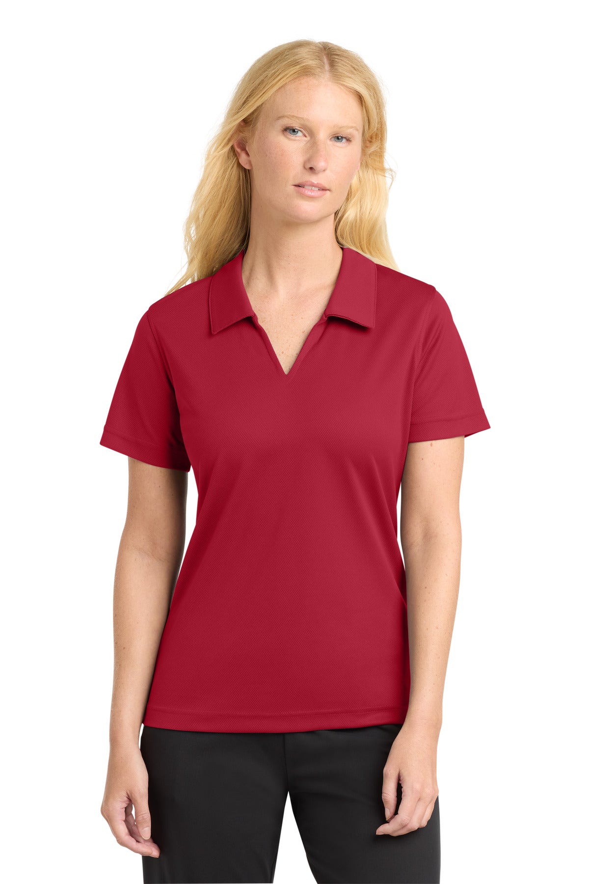 Custom logo Sport-Tek® Women's Dri-Mesh® V-Neck Polo.  L469 in Red