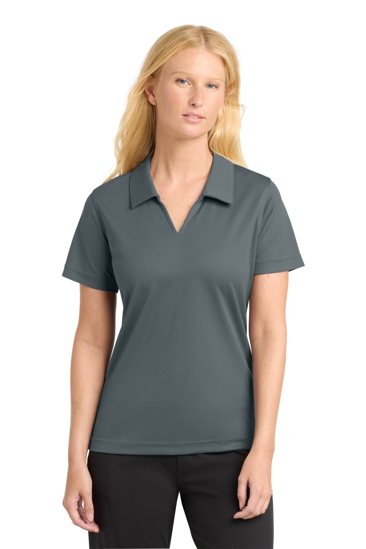 Custom logo Sport-Tek® Women's Dri-Mesh® V-Neck Polo.  L469 in Steel