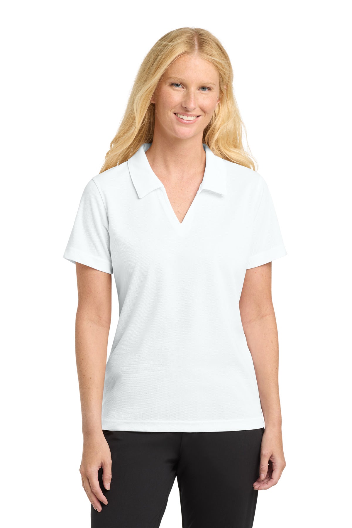 Custom logo Sport-Tek® Women's Dri-Mesh® V-Neck Polo.  L469 in White
