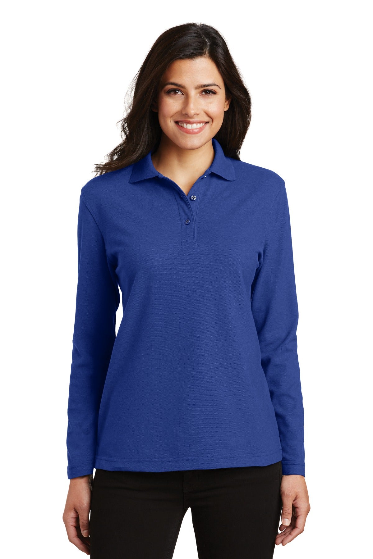 Custom logo Port Authority® Women's Silk Touch™ Long Sleeve Polo.  L500LS in Royal