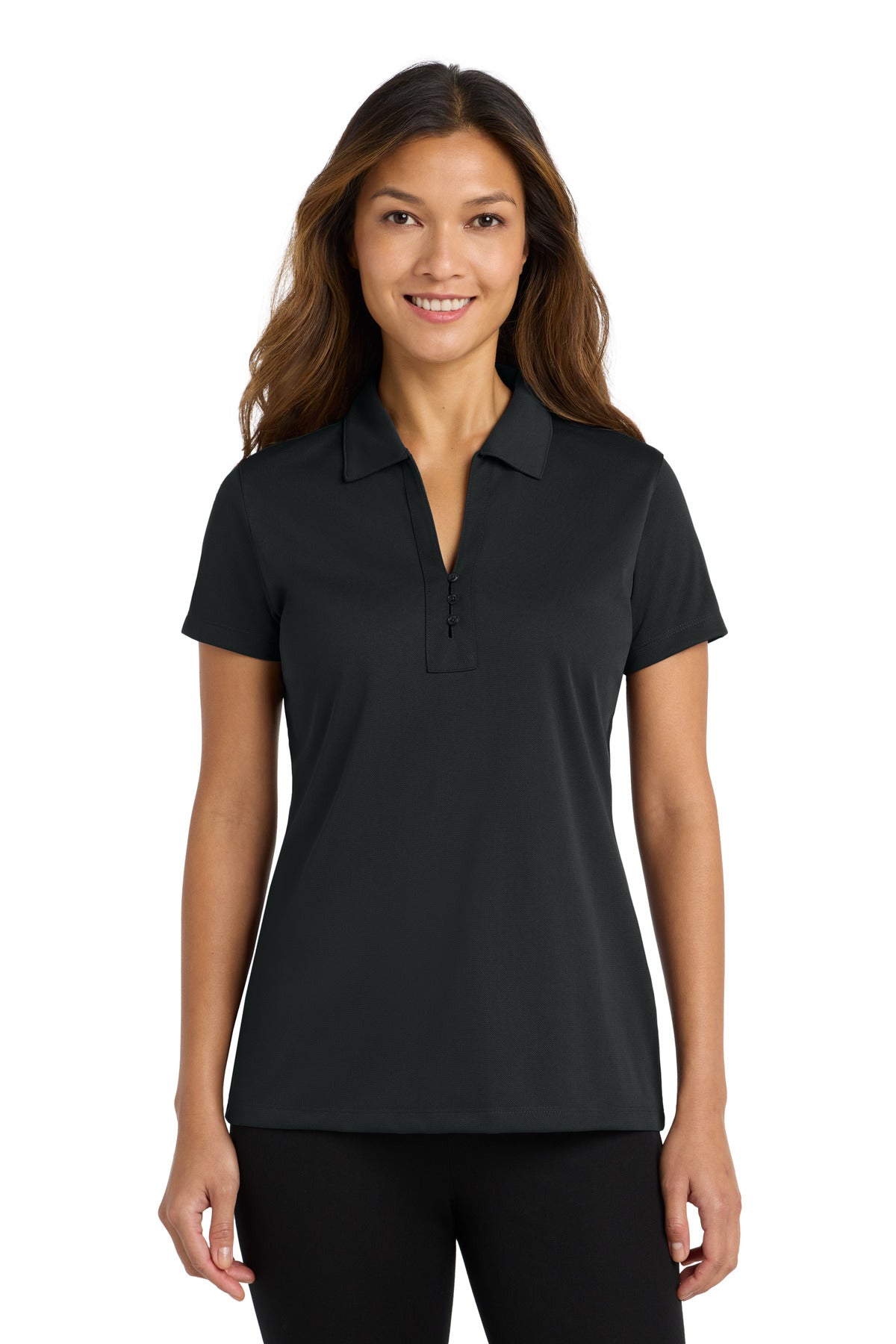 Custom logo Port Authority® Women's Tech Pique Polo. L527 in Black