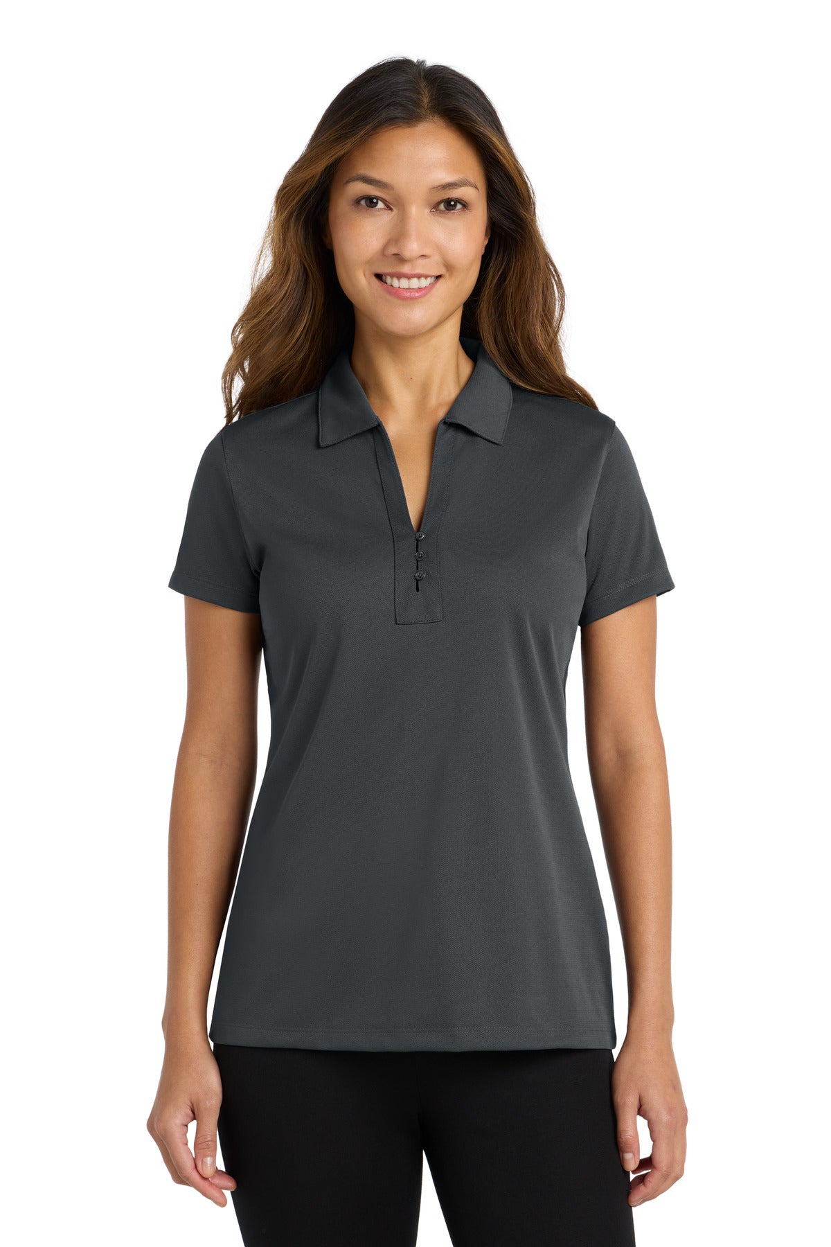 Custom logo Port Authority® Women's Tech Pique Polo. L527 in Grey Smoke