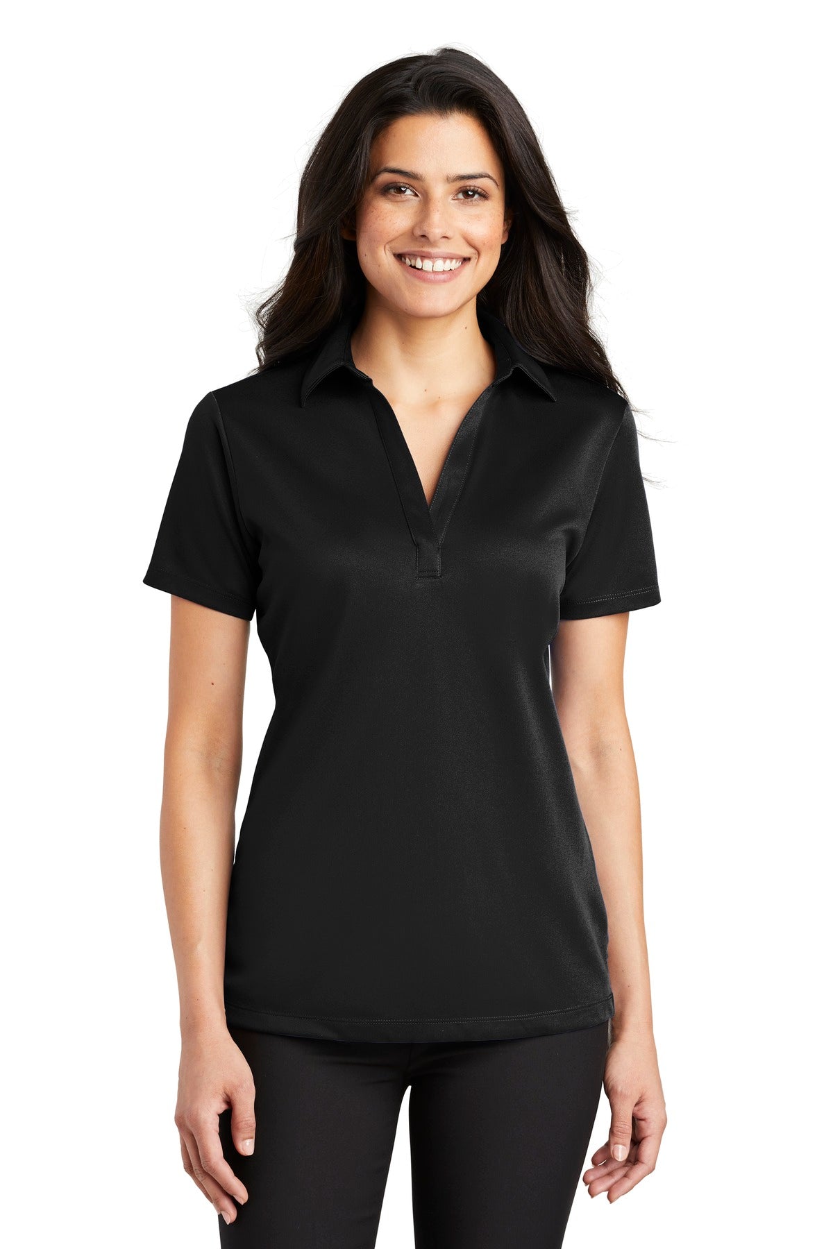 Custom logo Port Authority® Women's Silk Touch™ Performance Polo. L540 in Black