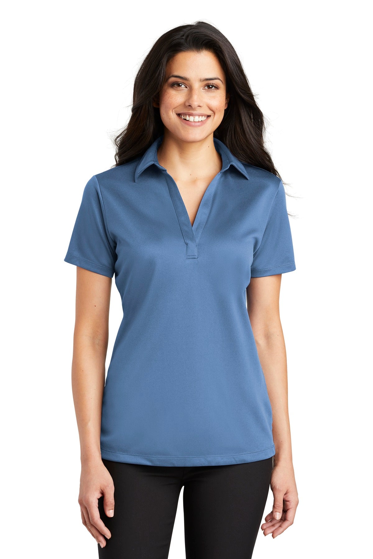 Custom logo Port Authority® Women's Silk Touch™ Performance Polo. L540 in Carolina Blue