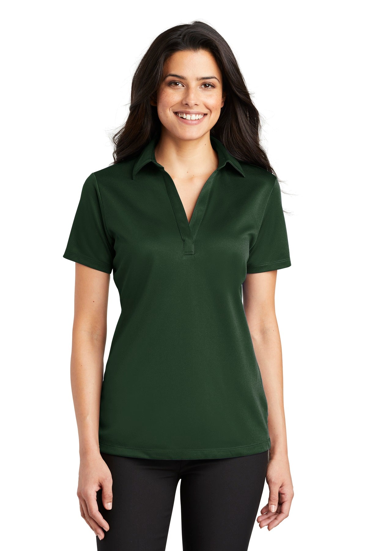 Custom logo Port Authority® Women's Silk Touch™ Performance Polo. L540 in Dark Green