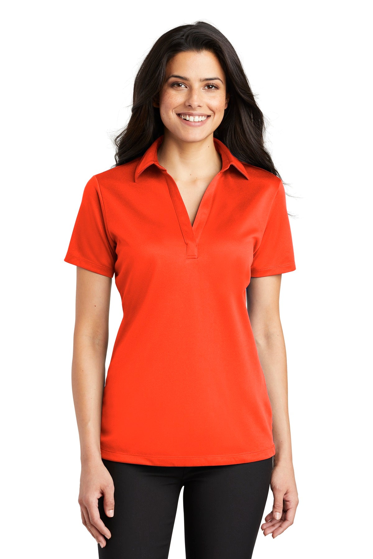 Custom logo Port Authority® Women's Silk Touch™ Performance Polo. L540 in Neon Orange