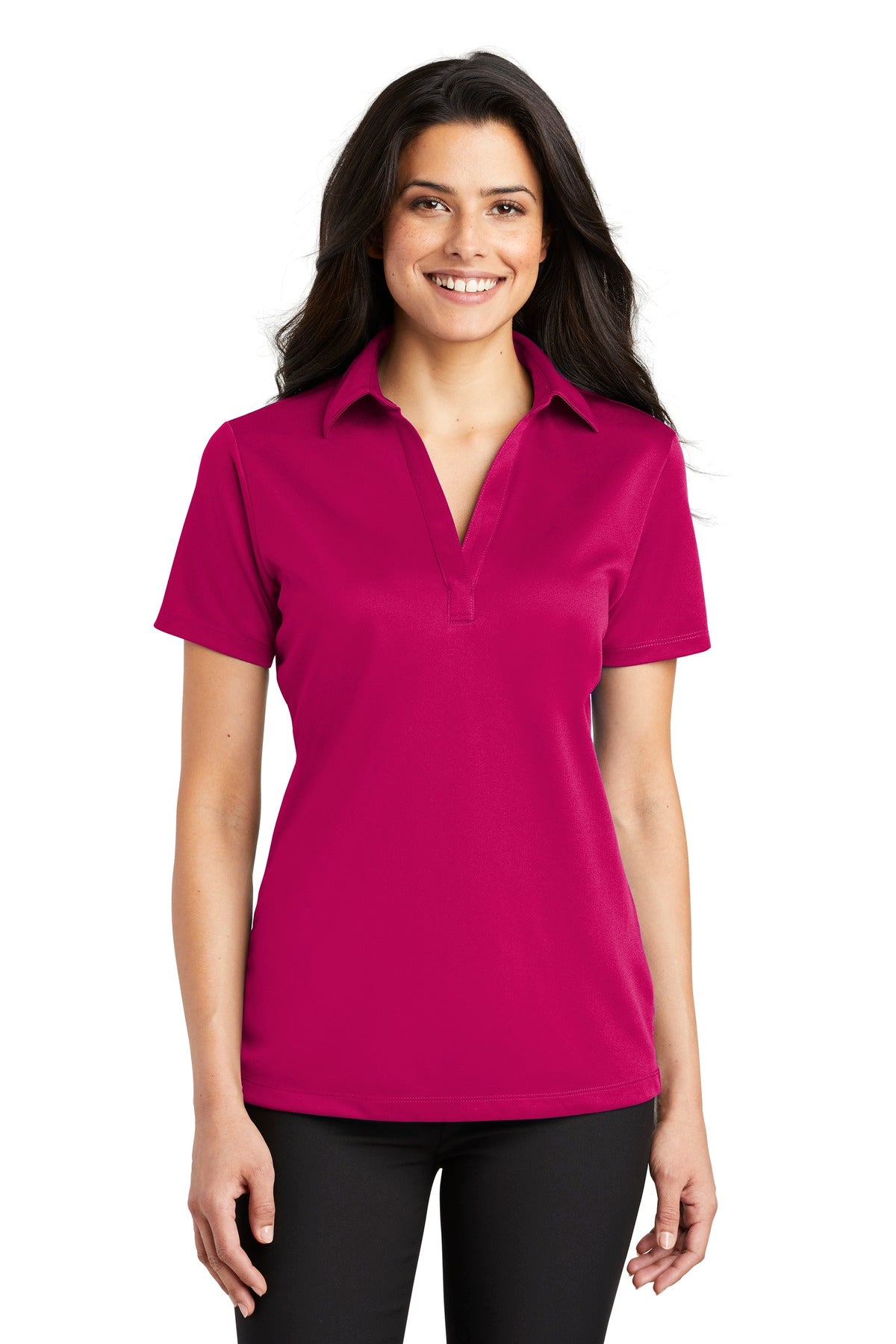 Custom logo Port Authority® Women's Silk Touch™ Performance Polo. L540 in Pink Raspberry