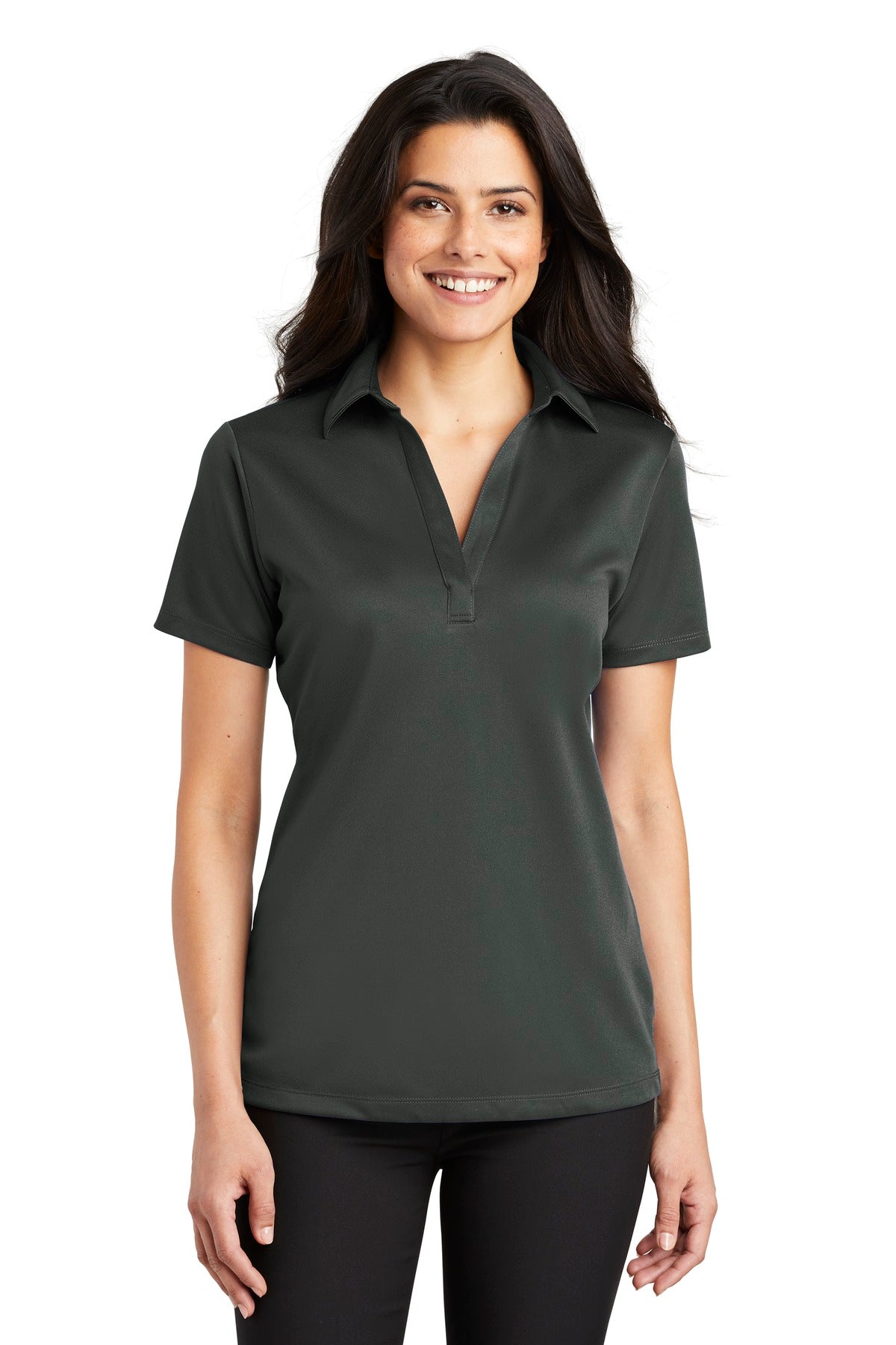 Custom logo Port Authority® Women's Silk Touch™ Performance Polo. L540 in Steel Grey