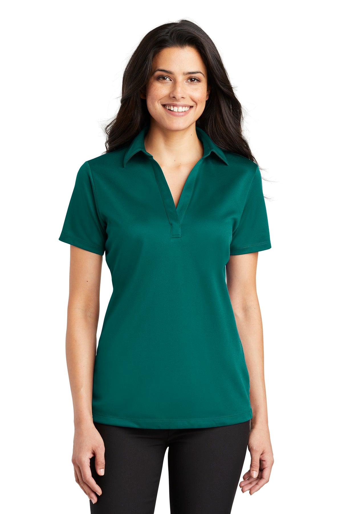 Custom logo Port Authority® Women's Silk Touch™ Performance Polo. L540 in Teal Green
