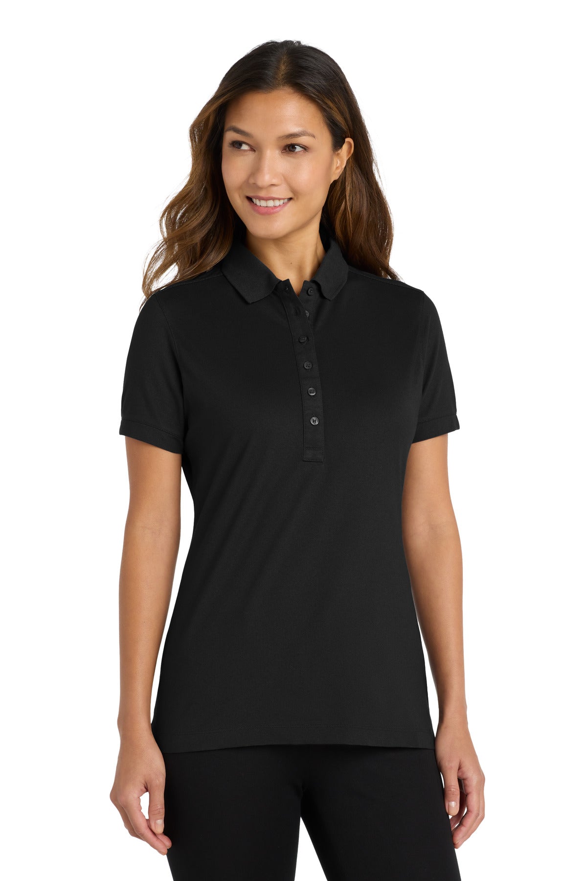 Custom logo Port Authority® Women's Stretch Pique Polo. L555 in Black