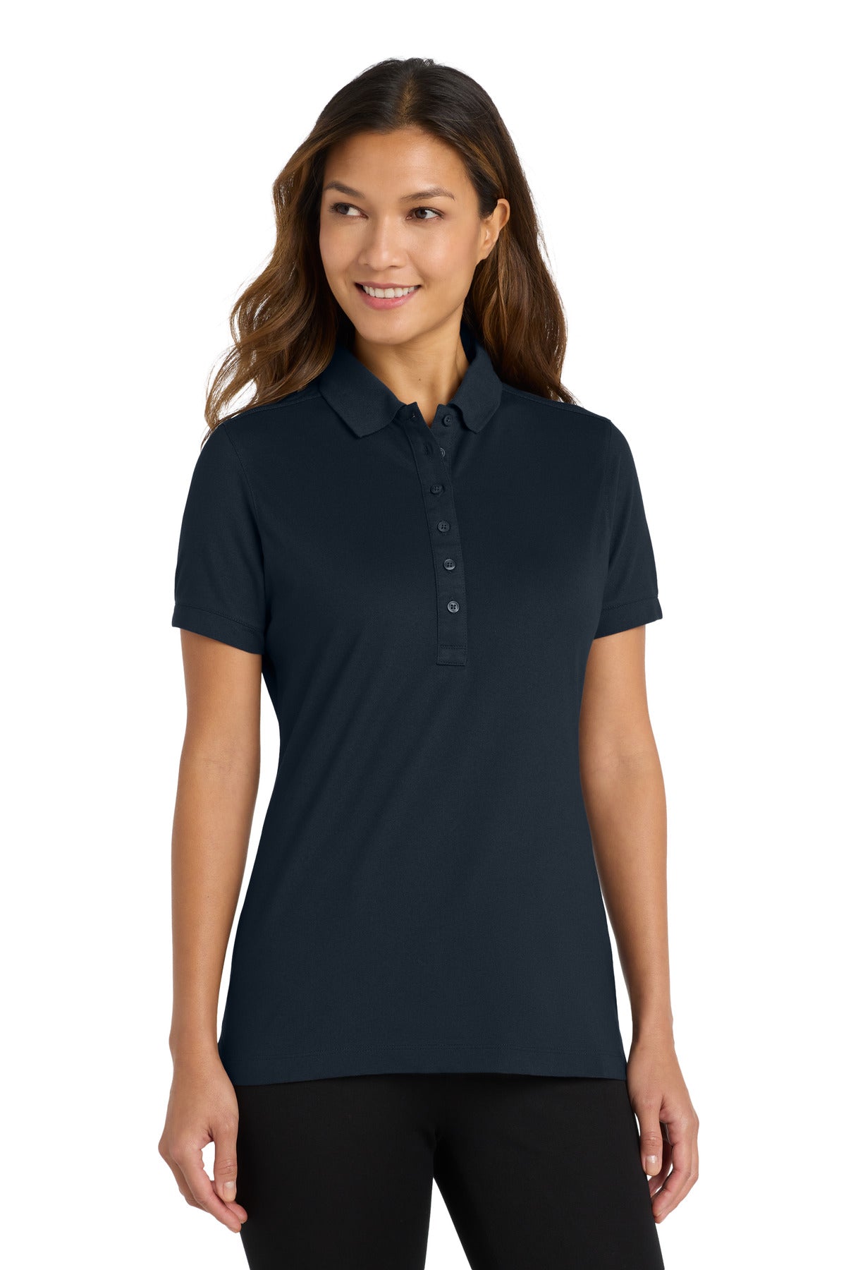 Custom logo Port Authority® Women's Stretch Pique Polo. L555 in Dress Blue Navy