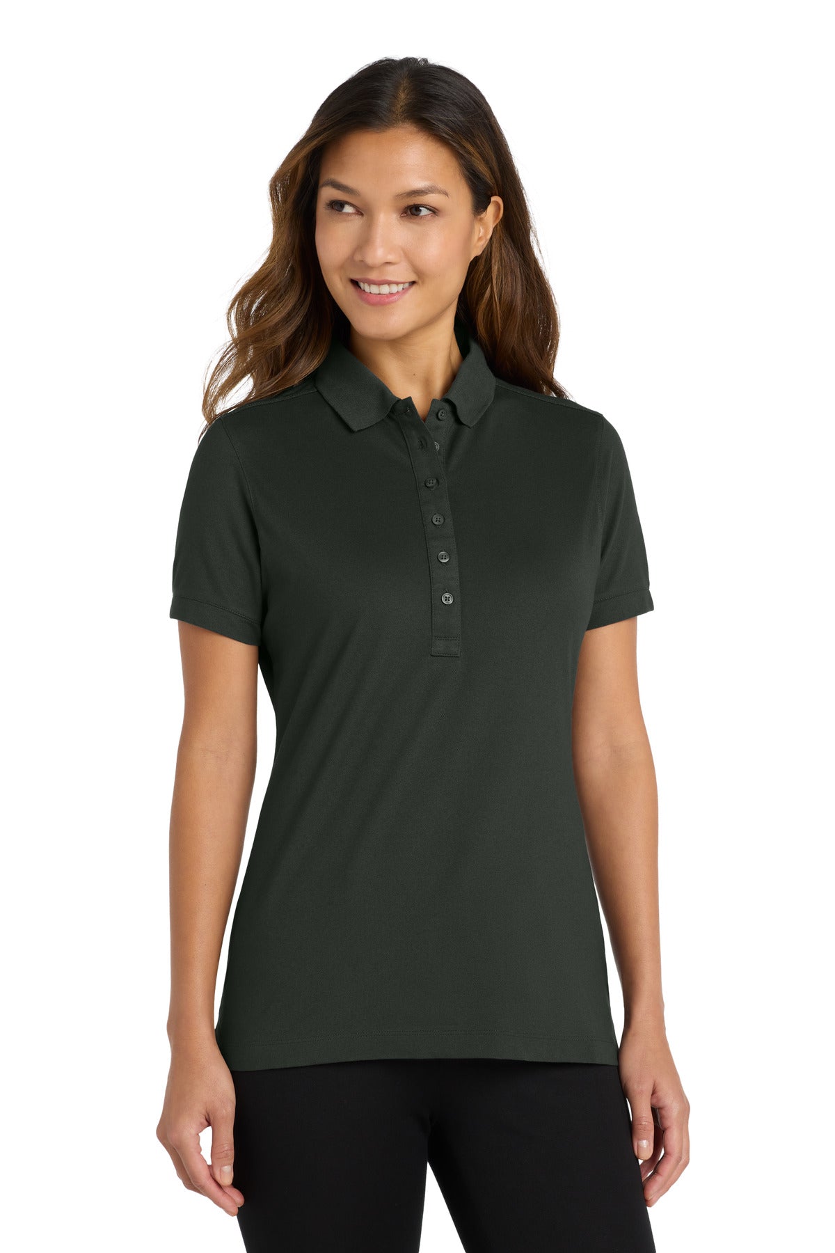 Custom logo Port Authority® Women's Stretch Pique Polo. L555 in Grey Smoke