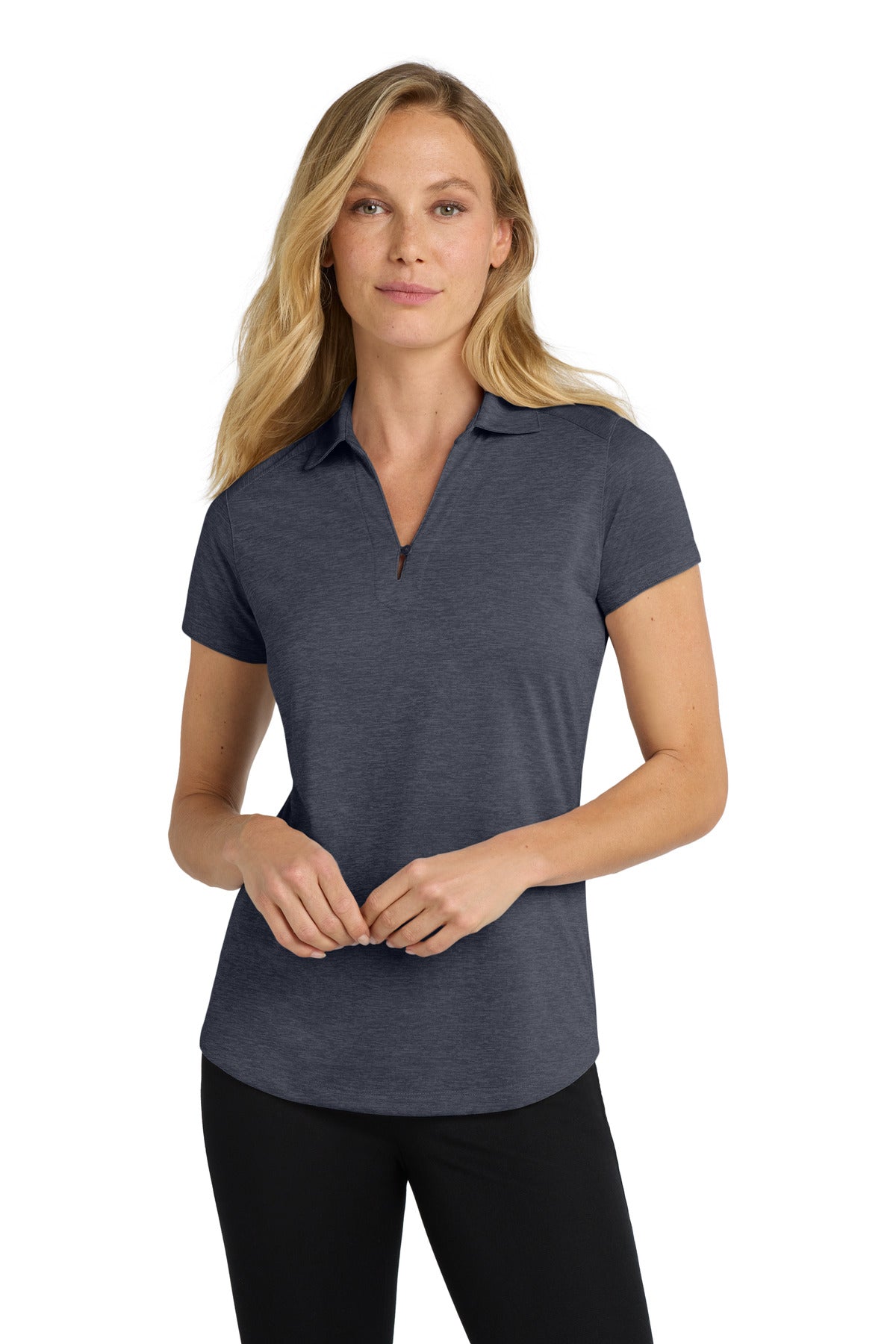 Custom logo Port Authority® Women's Digi Heather Performance Polo. L574 in Dark Grey