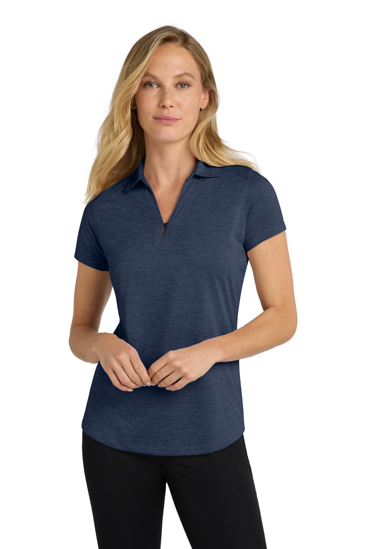 Custom logo Port Authority® Women's Digi Heather Performance Polo. L574 in Dress Blue Navy