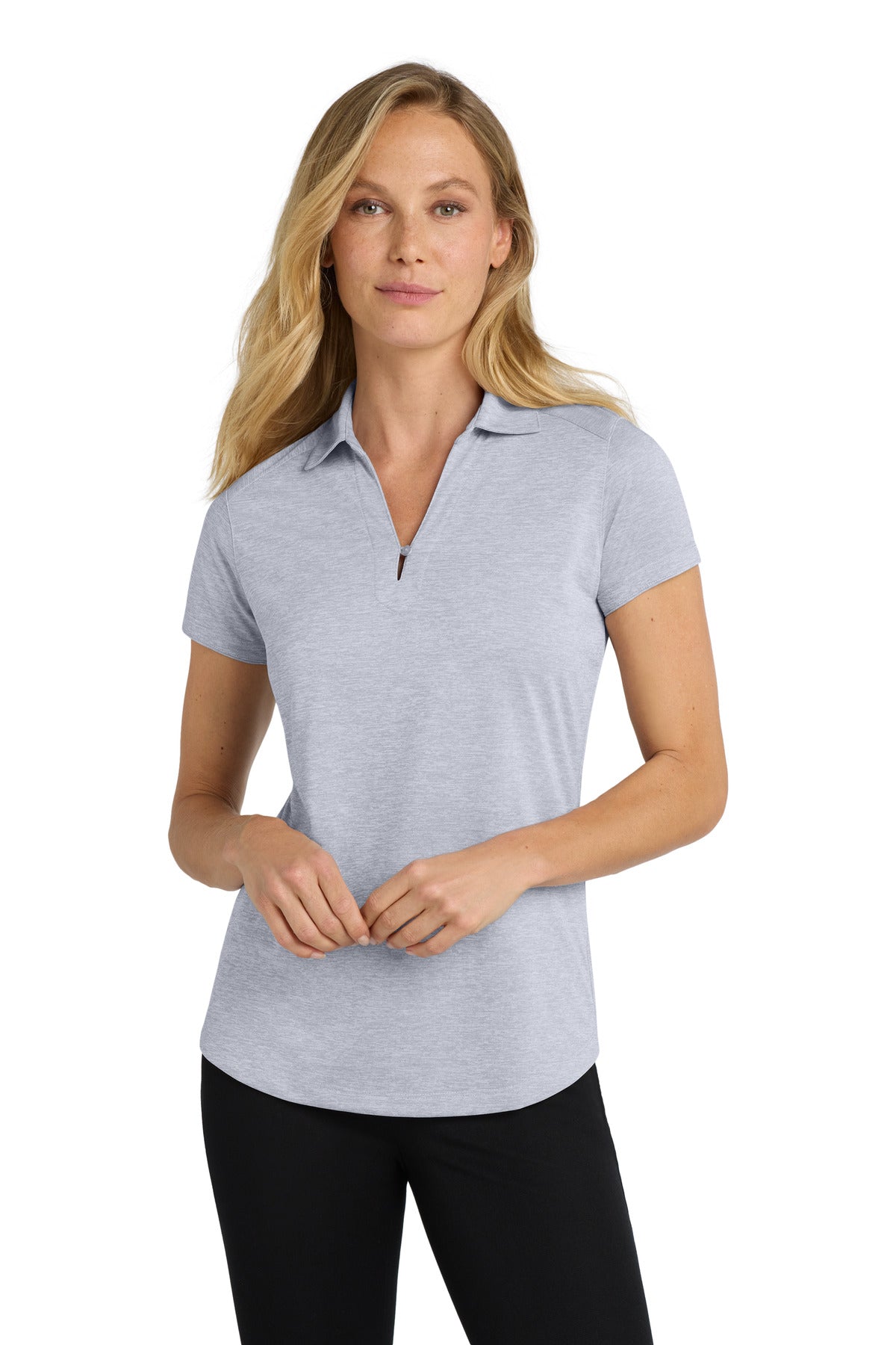 Custom logo Port Authority® Women's Digi Heather Performance Polo. L574 in Light Grey