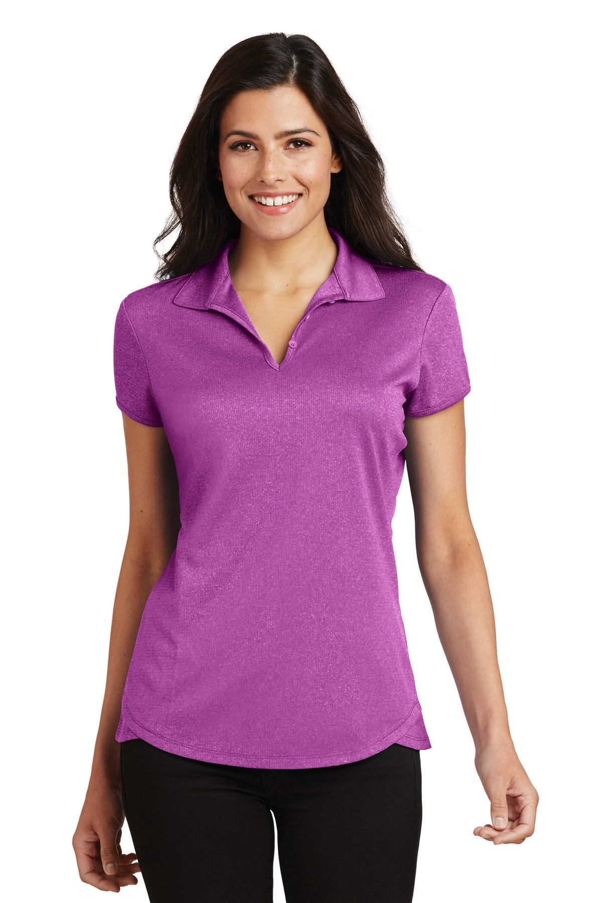 Custom logo Port Authority® Women's Trace Heather Polo. L576 in Berry Heather