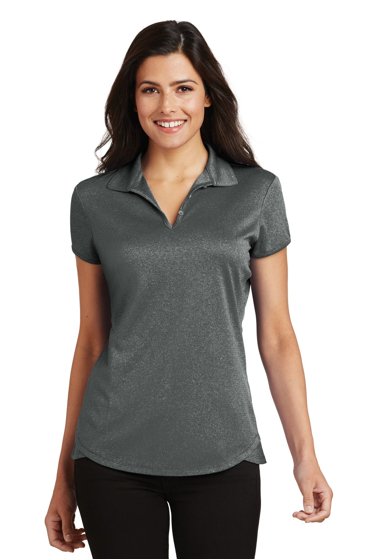Custom logo Port Authority® Women's Trace Heather Polo. L576 in Charcoal Heather