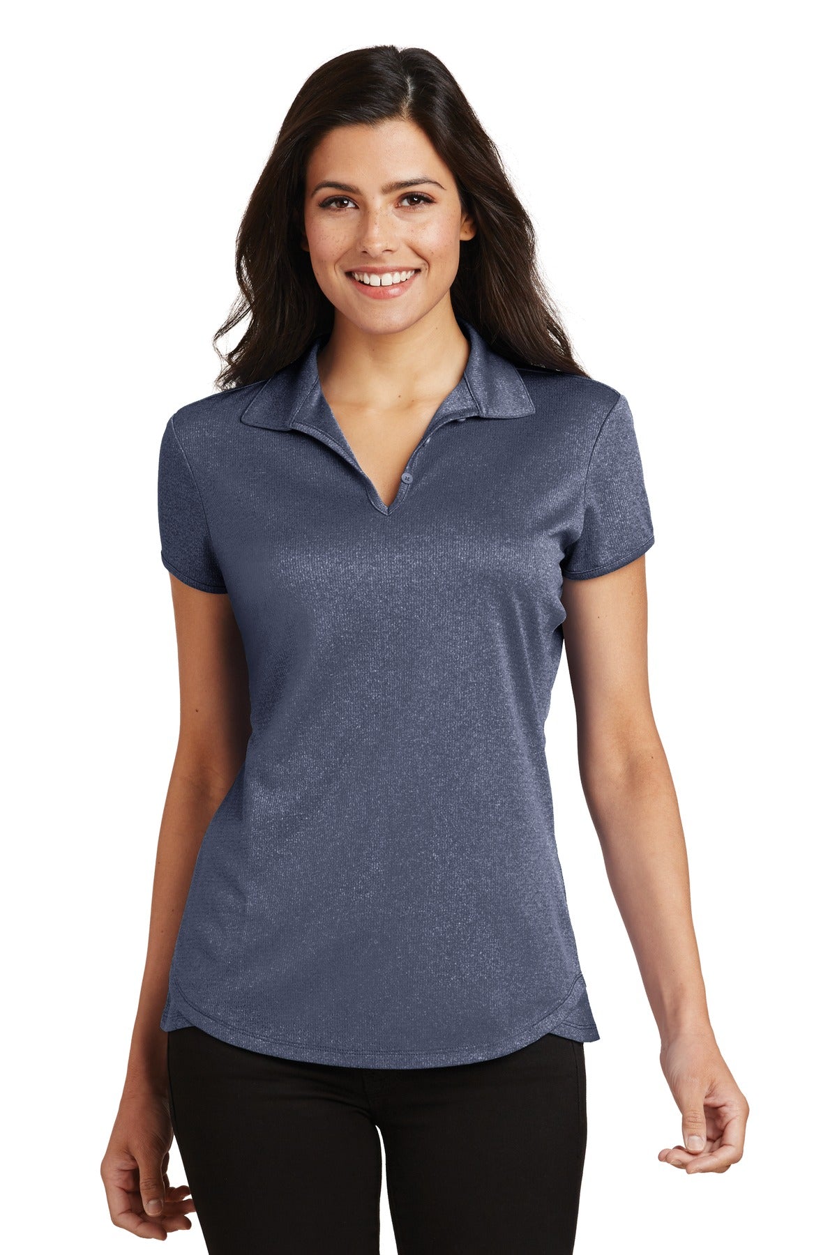 Custom logo Port Authority® Women's Trace Heather Polo. L576 in True Navy Heather