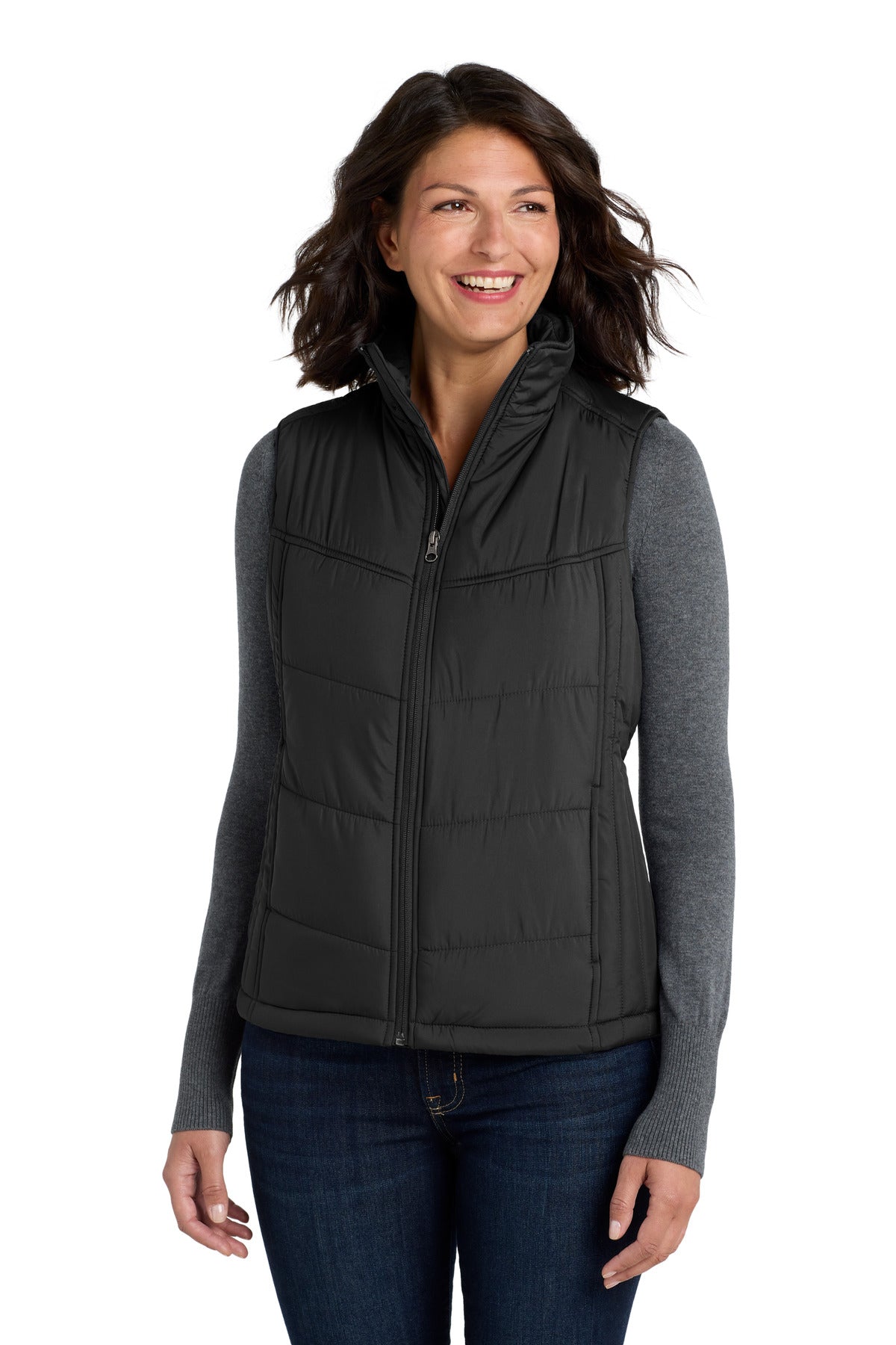 Custom logo Port Authority® Women's Puffy Vest. L709 in Black