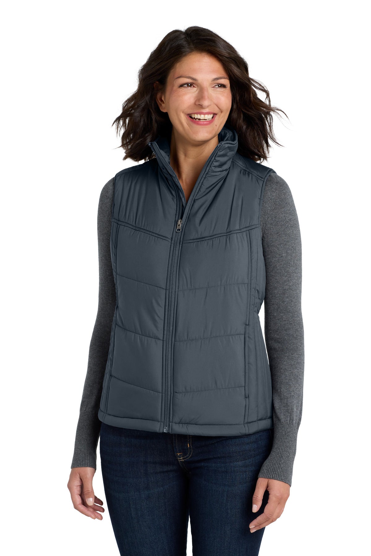 Custom logo Port Authority® Women's Puffy Vest. L709 in Dark Slate