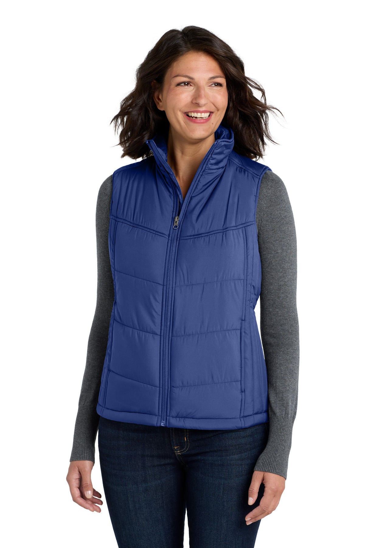 Custom logo Port Authority® Women's Puffy Vest. L709 in Mediterranean Blue