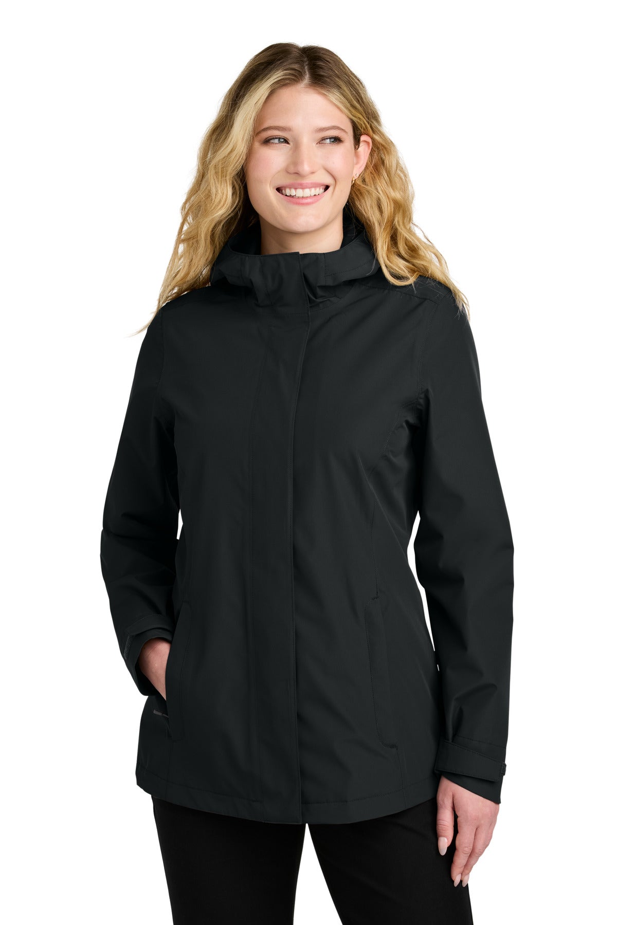 Custom logo Port Authority® Women's C-FREE® Rain Jacket L714 in Deep Black