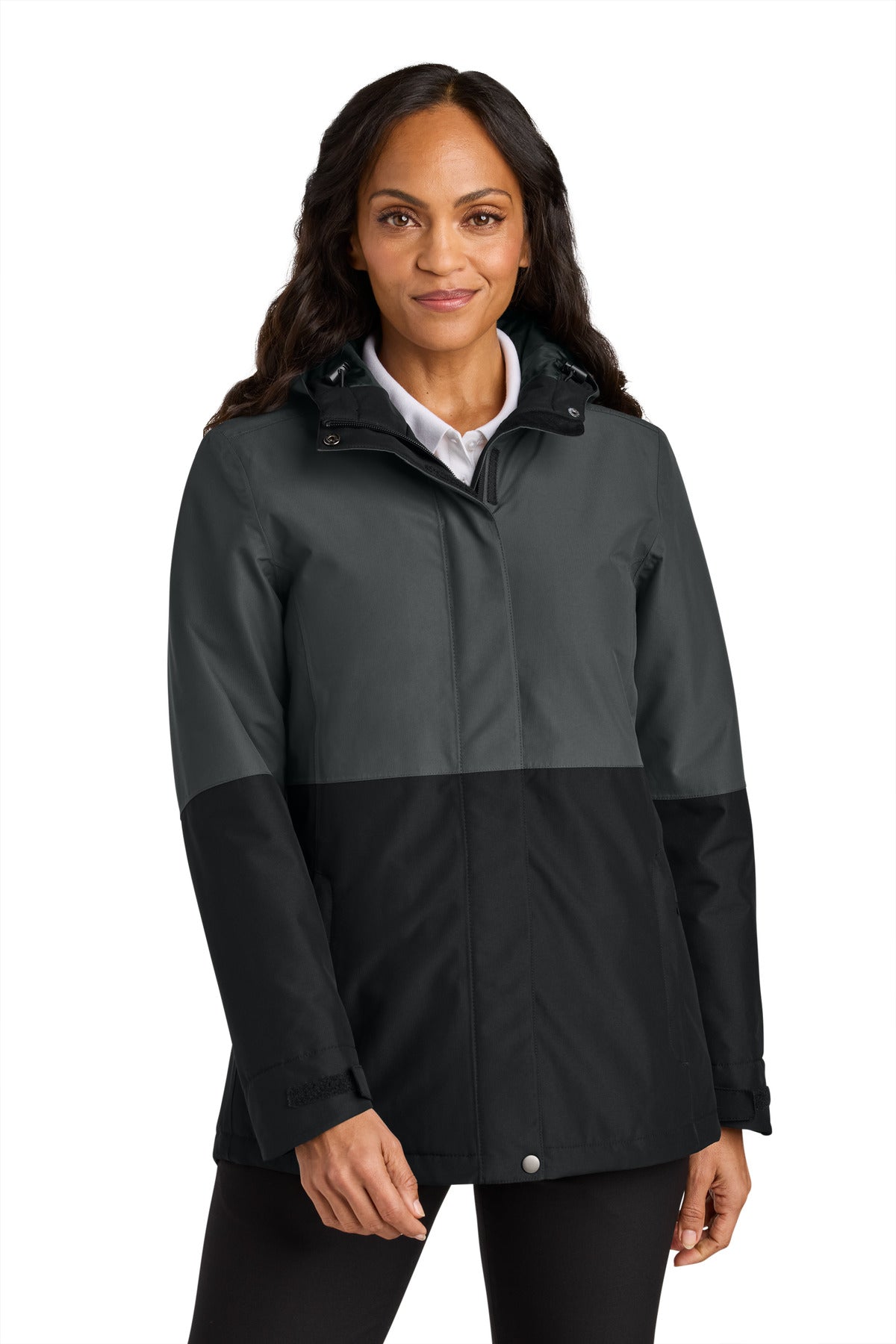 Custom logo Port Authority® Women's Insulated Heavy Ripstop Jacket L721 in Grey Steel/ Deep Black