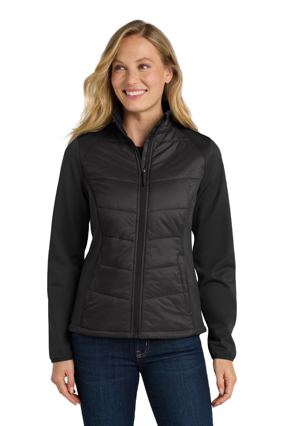 Custom logo Port Authority® Women's Hybrid Soft Shell Jacket. L787 in Deep Black