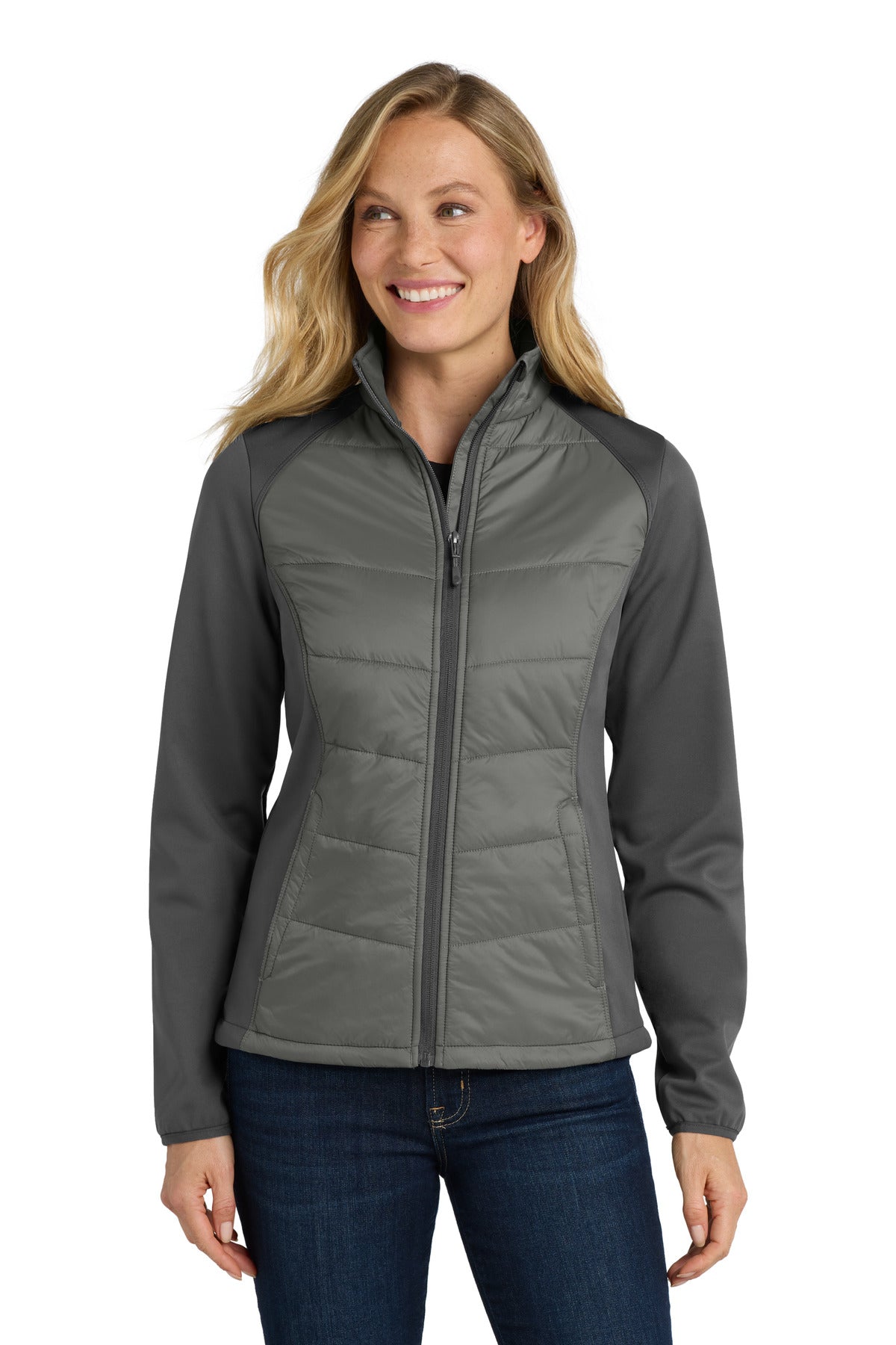 Custom logo Port Authority® Women's Hybrid Soft Shell Jacket. L787 in Smoke Grey/ Grey Steel