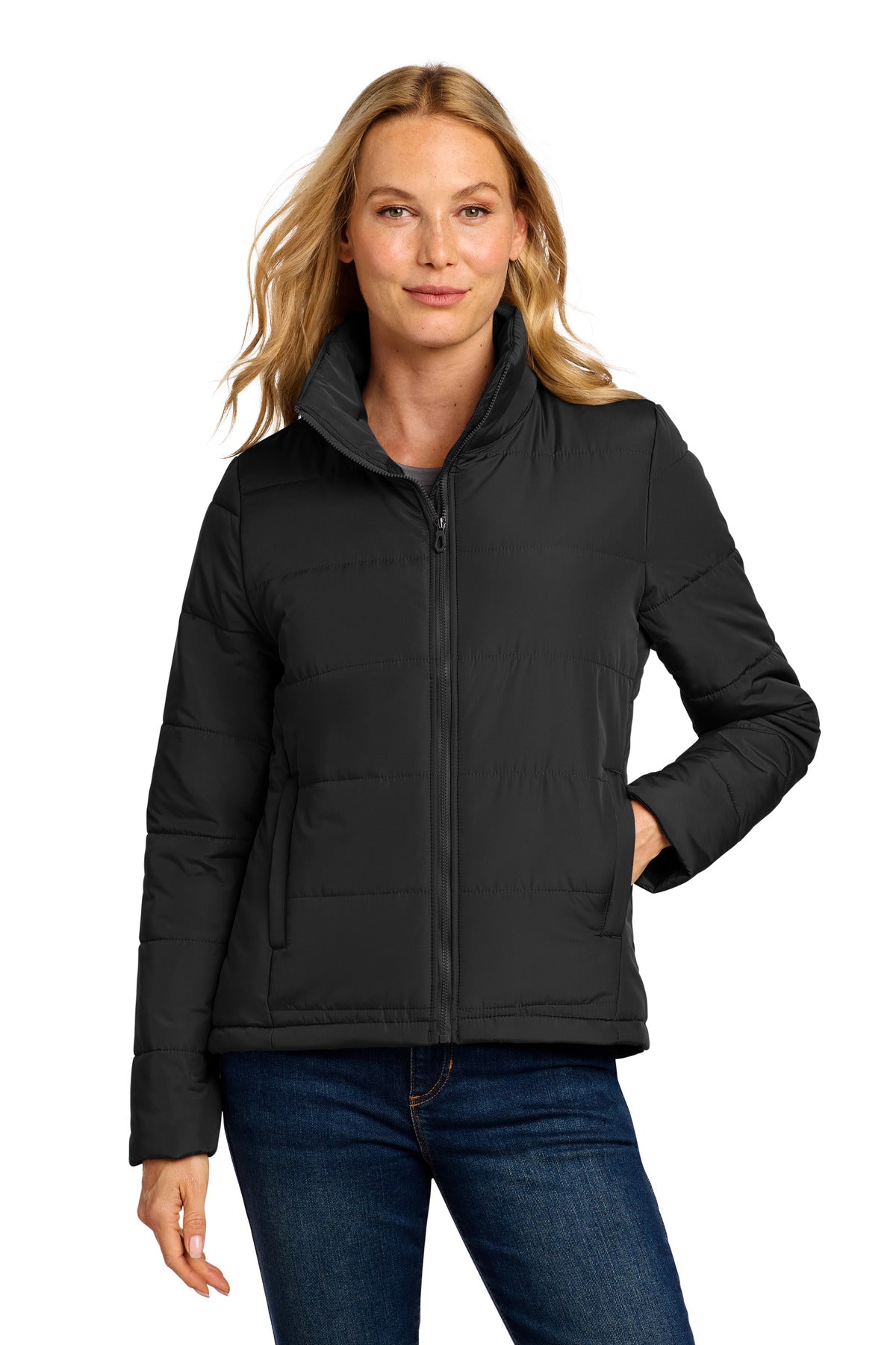 Custom logo Port Authority® Women's Puffer Jacket L852 in Deep Black
