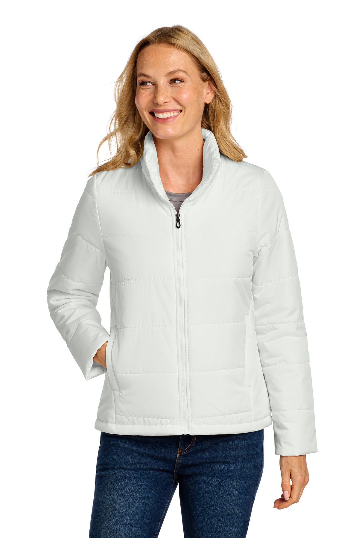 Custom logo Port Authority® Women's Puffer Jacket L852 in Marshmallow