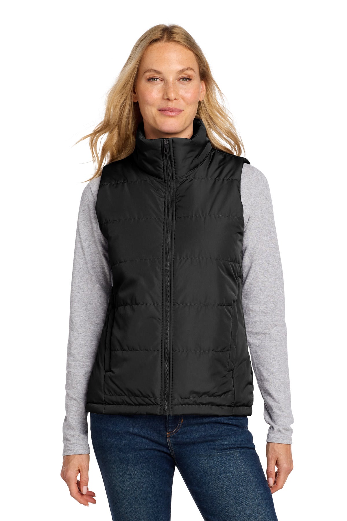 Custom logo Port Authority® Women's Puffer Vest L853 in Deep Black