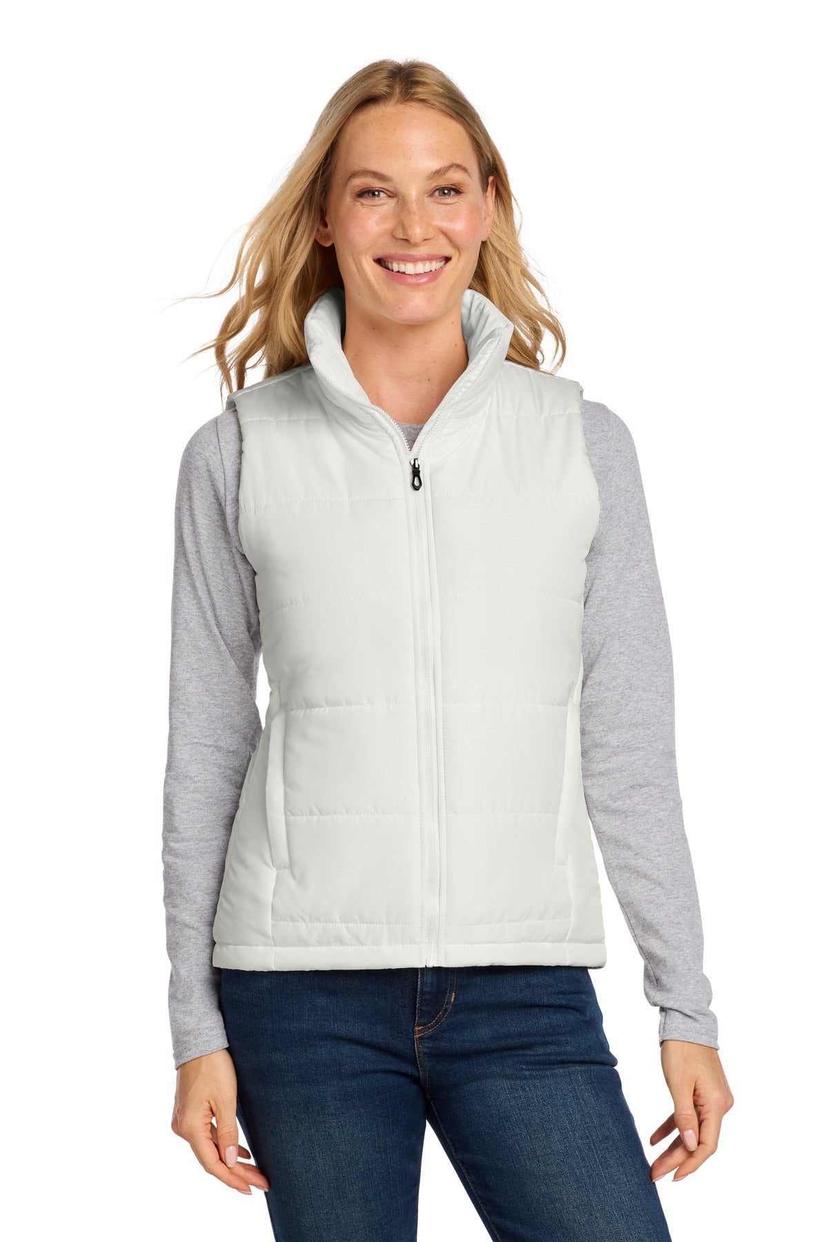 Custom logo Port Authority® Women's Puffer Vest L853 in Marshmallow