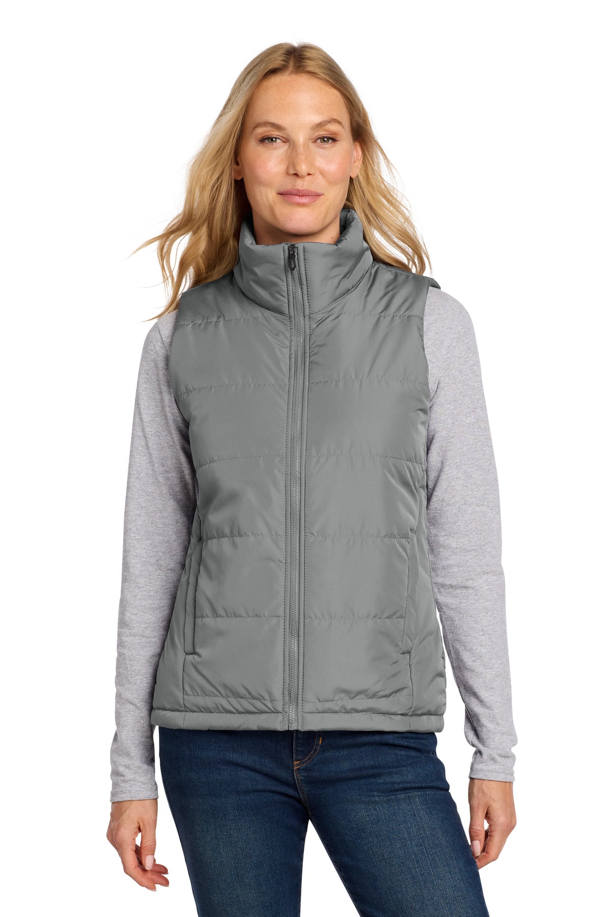 Custom logo Port Authority® Women's Puffer Vest L853 in Shadow Grey
