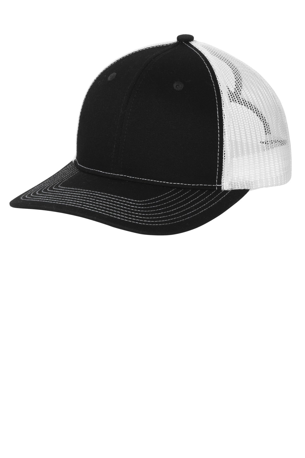 Custom logo Port Authority® Snapback Ponytail Trucker Cap LC401 in Black/ White