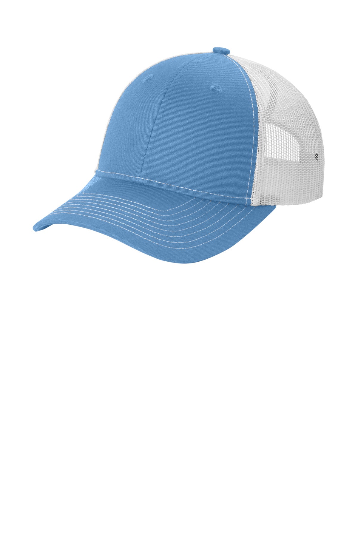 Custom logo Port Authority® Snapback Ponytail Trucker Cap LC401 in Carolina Blue/ White